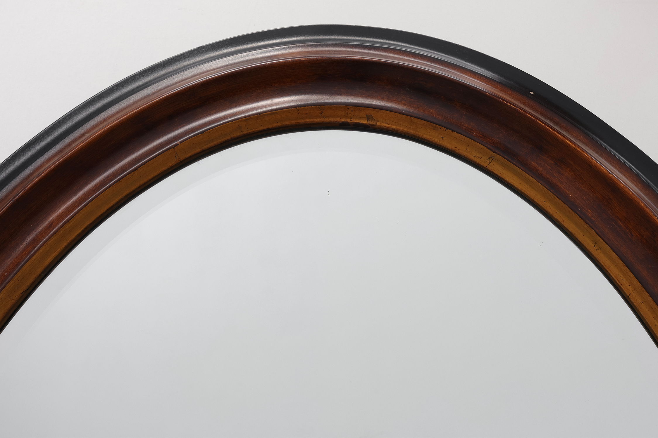 Deknudt Oval Wall Mirror with Walnut-Toned Frame and Gilt Inner Edge, Belgiumthumbnail